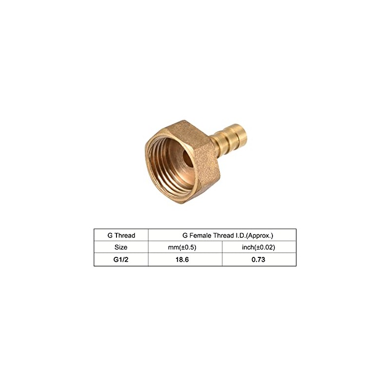 sourcing map Brass Hose Barb Fitting Connector, 8mm Barb G1/2