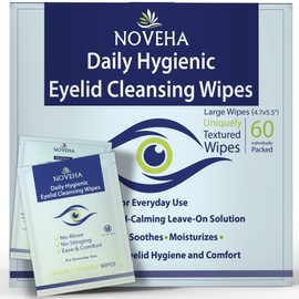 NOVEHA Daily Hygienic Eyelid & Lash Wipes | For Blepharitis & Itchy Eyes, Demodex | Box Of 60 Individually Wrapped Eyelash Wipes, Natural Makeup Remover & Daily Cleanser