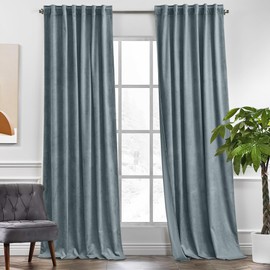 KGORGE Stone Blue Velvet Curtains 96 inches 2 Panels, Velvet Blackout Curtains for Bedroom Living Room, Soft Darkening Thermal Insulating Curtains & Drapes, Back Tab Rod Pocket Curtains, W 52 x L 96