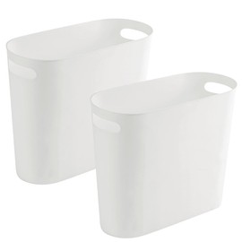 LOSYHU 2 Pack Slim Plastic Trash Can 12L Slim Waste Basket Plastic Bathroom Waste Basket Small Plastic Bin with Handle Slim Plastic Bin for Bathroom, Bedroom or Office Waste, White