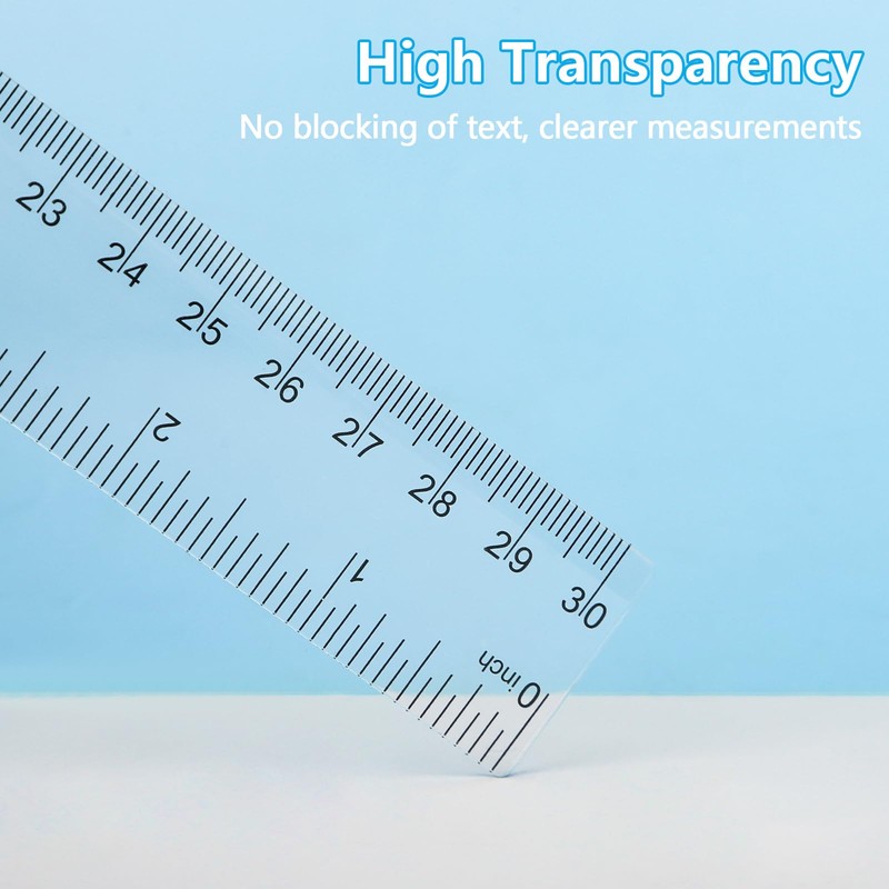 MOXYOY Plastic Ruler Set, 4Pcs 30cm/12in Clear Ruler Kit Transparent