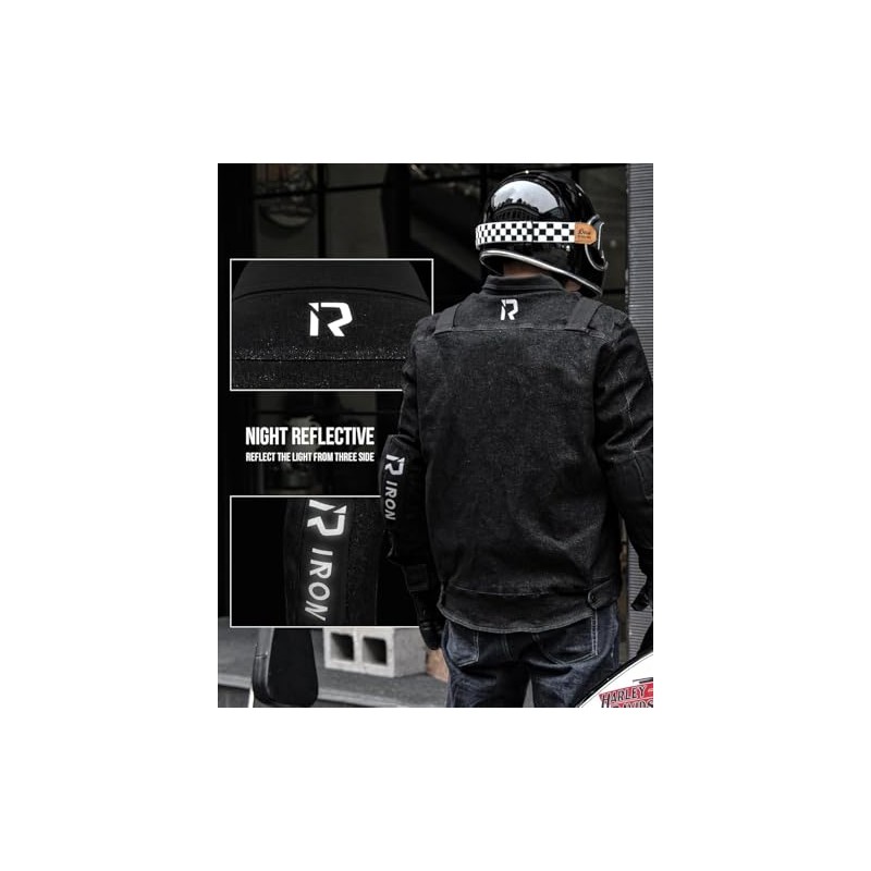 BORLENI Motorcycle Jacket Men's Motorcycle Denim Jacket with Protectors Breathable