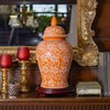 Red Lantern 18" White Flowers on Orange Temple Jar