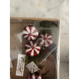 MacKenzie-Childs NIB MACKENZIE-CHILDS Peppermint & Pine Christmas NAPKIN RINGS SET OF 4