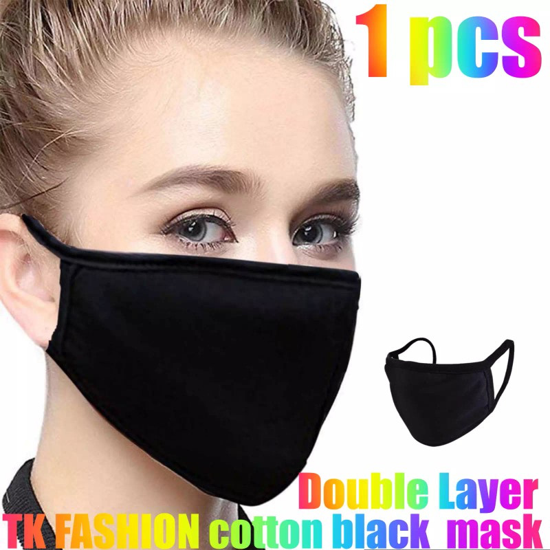 2pcs OR 1pcs SOFT Cotton Face Black Mask Double Layer