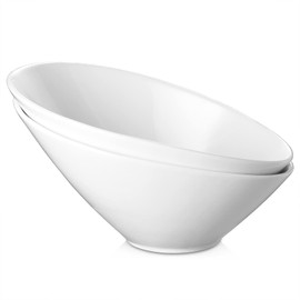 DOWAN 23 OZ Slanted Salad Bowls of 2 Packs - 9.5" Angled Serving Bowls for Salad, Fruit, Snacks - Ceramic White Bowls for Restaurant, Daily Use - Dishwasher & Microwave Safe