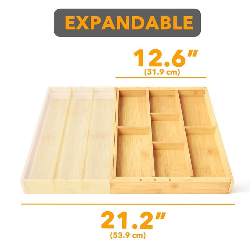 SpaceAid Bamboo Utensil Drawer Organizer with Labels, Kitchen Silverware Expandable