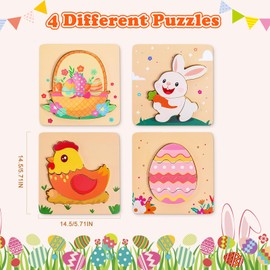 Easter Wooden Puzzles for Toddler - 4 Pack Basket Stuffers Fillers Puzzle Toys for Boys Girls, Jigsaw Learning Educational Gifts Party Favors for Kids