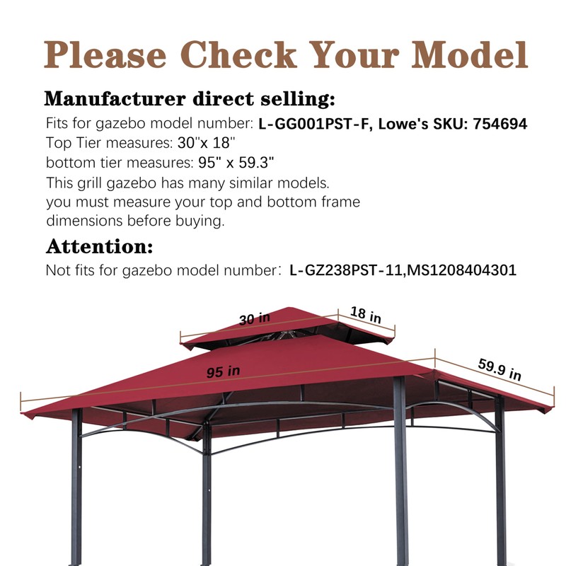 SCOCANOPY Upgraded Ripstop Fabric Replacement Canopy Grill BBQ Gazebo Roof
