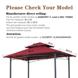 SCOCANOPY Upgraded Ripstop Fabric Replacement Canopy Grill BBQ Gazebo Roof Top, for Gazebo Model L-GG001PST-F,(Burgundy Ripstop)