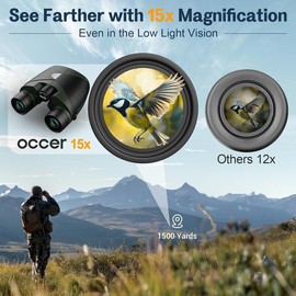 occer 15x30 Excellent Focus Binoculars for  Bird Watching Hunting Hiking Camping Travel - Compact Lightweight Binocs  with Low Light Vision