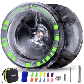 MAGICYOYO JoJo K3 Aurora-p, Finger Spin Trick JoJo for Children, Professional Responsive and Non-Reactive Yoyo for Advanced Players, with 12 JoJo Strings and JoJo Accessory Set (Black White)