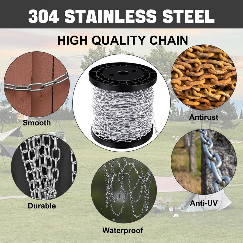 100 ft 1/12" Stainless Steel Hanging Chain Metal Chain Link