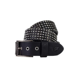 Lowlife of London Belts Shrink 5 Row Pyramid Leather Belt in Black Pewter Medium, Studded Punk Goth Rock Pyramid Belt, Metal Stud Five Row Rivet for Men and Women