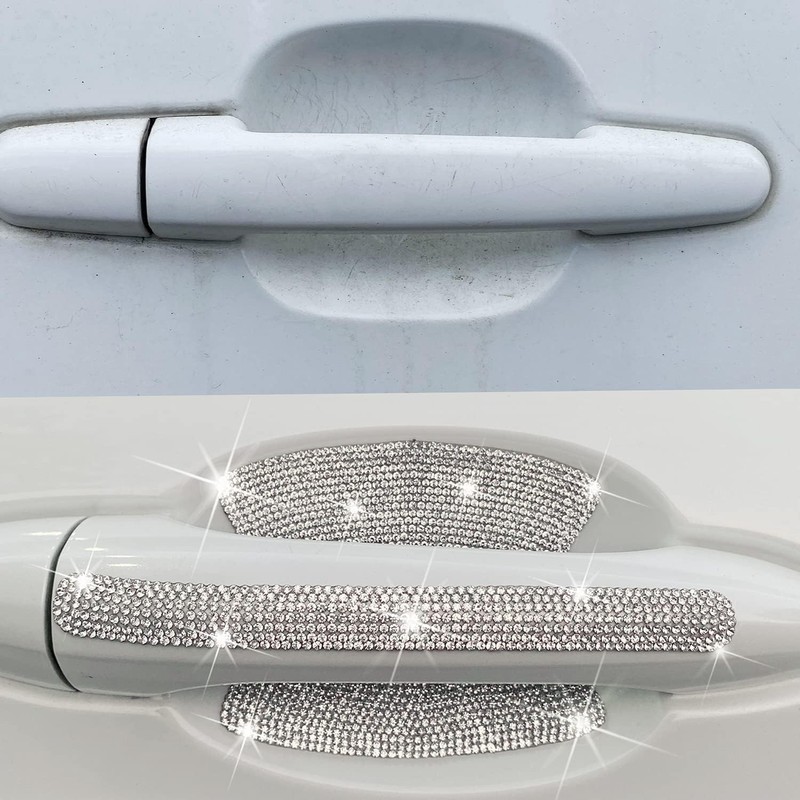 8 Pcs Silver Rhinestone Car Stickers, Bling Car Accessories -