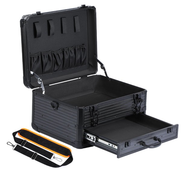 WISEPRO Portable Tool Box, Aluminum Tool Storage Box with Drawer