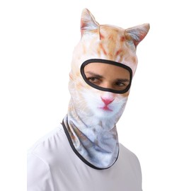 3D Cat Ski Balaclava Sheisty Face Mask with Ears Cute Animal Ski Mask for Music Festivals Raves Party Outdoor Activities Cat Orange