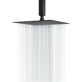 Lordear Black Rain Shower Head 16 Inch,Square High Pressure Stainless Steel Rainfall Shower Head 360° Rotation Waterfall Showerhead Full Body Coverage with Silicone Nozzle,Oversize