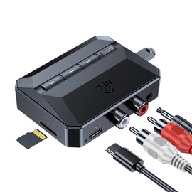 GuDoQi Receptor Bluetooth 5.3, Adaptador Bluetooth con NFC, Salida Dual AUX o RCA de 3.5 mm para HD Estéreo para el Hogar, Sistema de Sonido, Altavoces para Coche, Soporta U Disk/TF Card Play Music