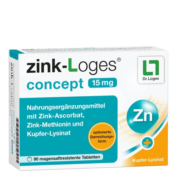zink-Loges® concept 15 mg - 90 tablets - for skin, hair, nails, immune system