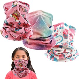 Outrip Kids Ski Mask Fleece Neck Gaiter Warmer Winter Face Cover Scarf Balaclava for Boys Girls (Pink 3PCS)