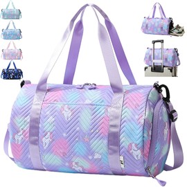 AUNGKWANG Unicorn Yoga Bag, Sports Bag, Girls' Unicorn Yoga Bag, Travel Bag, Swimming Bag, Waterproof Gym Bag, Sports Backpack, Training Bag with Shoe Compartment & Wet Compartment, purple, Sports bag