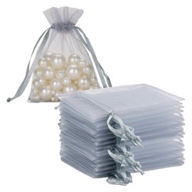 Dolaso 120 PCS Small Organza Gift Bags Jewelry Pouches Sheer Drawstring Pouches, Mesh Candy Favour Bag for Wedding Party Festival Game (2.8 x 3.5 Inches, Silver)