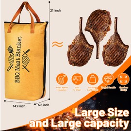 BBQ Blanket for Resting Meat - Reusable Smoker Blanket Accessories with Wide Mouth for Large Beef Brisket, Pork Shoulders, and Turkeys for Men and Ideal for BBQ Parties(Regular 21in)