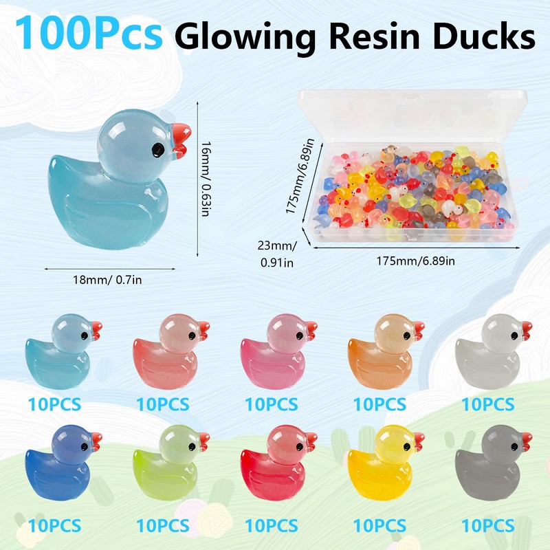 Pack of 100 Mini Luminous Ducks, 10 Colours Mini Ducks