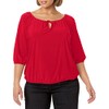 Star Vixen Women's Plus-Size 3/4 Sleeve Peasant Elastic-Hem Keyhole-Tie Top,