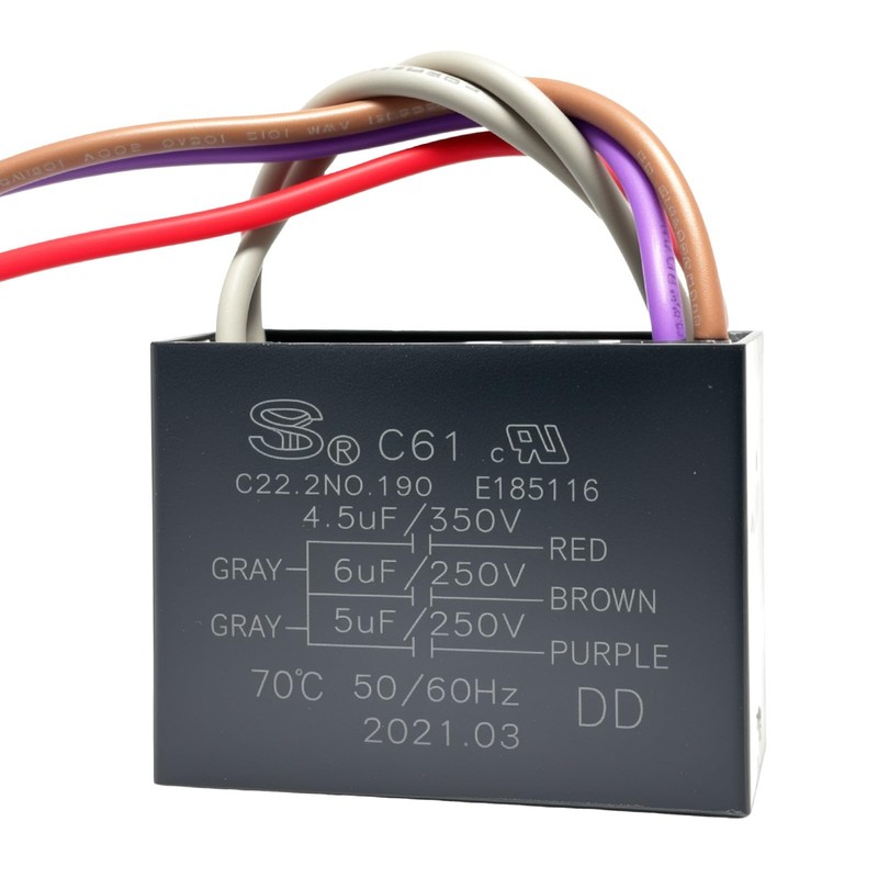 2Pcs C61 5 Wire 250VAC Ceiling Fan Capacitor C61 4.5uF+5uF+6uF