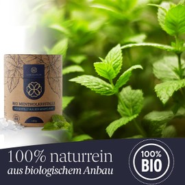 Organic Menthol Crystals Sauna Liebenstein® [100g] - Sustainable Packaging and Dosing Spoon Made of Wood - Premium Organic Quality Made from 100% Pure Mint - Long-Lasting, Refreshing and Soothing