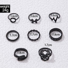 Black Cool Gothic Adjustable Rings Set for Women, Vintage Chunky Knuckle Goth Punk Ring, Vintage Stackable Ring Boho Open Rings Y2K (Black2)