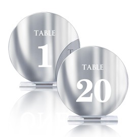 HZGUEOSTB Numeri da tavolo in acrilico da 1 a 15 con supporto, 12,2 cm, rotondi, a specchio, color oro, per ricevimenti di nozze, feste, eventi, decorazione centrotavola (argento, 1-20)
