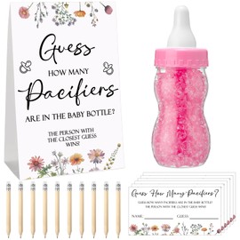 Roowest 512 Pcs Baby Shower Games Guess How Many Pacifiers Sign 100 Small Guessing Games 10 HB Pencils 750ml Milk Bottle 400 Acrylic Pacifiers Decoration for Guest Gender Reveal(Pink,Wild Flower)
