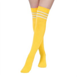 Zando Yellow Thigh High Socks Striped Thigh High Socks for Women Yellow Knee High Socks Striped Knee High Socks Thigh High Stockings Cosplay Stockings Thigh Highs Yellow Leg Warmers Yellow/White