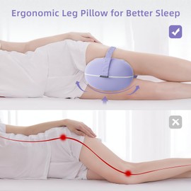 Ruizman Knee Pillow for Side Sleepers - Cooling Leg Pillow for Side Sleeping - Memory Foam Knee Pillows with Strap for Hip Pain & Spine Alignment (Soft Purple)
