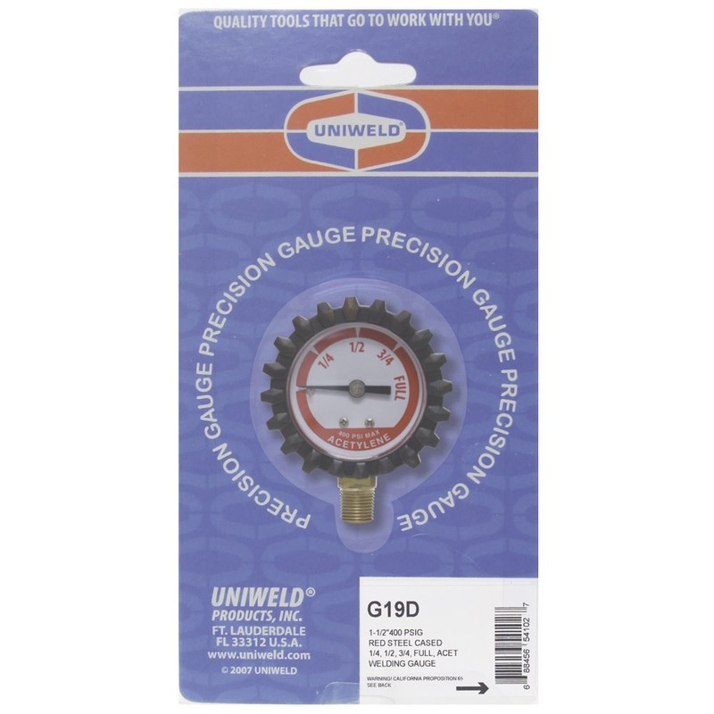 Uniweld G19D 1-1/2-Inch 400 PSI Acetylene Replacement Contents Gauge with