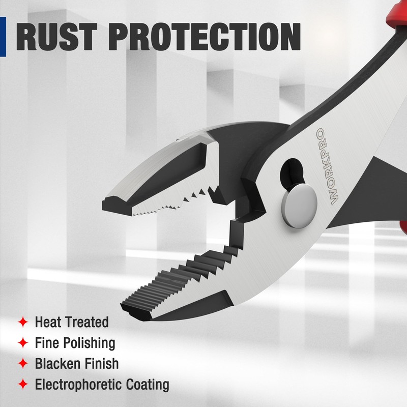 WORKPRO 8” Slip Joint Pliers Tool, Large Soft Grip,Rust Prevention