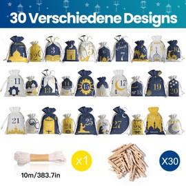 Ramadan Calendar 2025, 30 Pieces Ramadan Decoration Set, Ramadan Calendar Children's Decoration, Ramadan Calendar, Eid Ramadan Advent Calendar, XXL Ramadan Calendar Gifts Bags for Filling, Mubarak