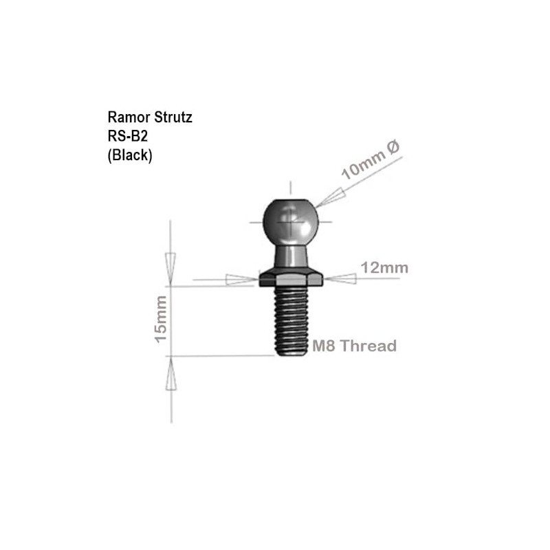 Ramor Strutz Four Black Ball Stud Bolts for Gas Struts,