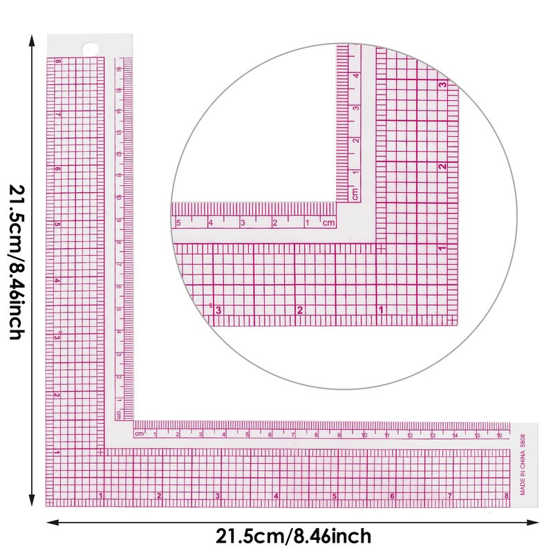 Ouligay 2Pcs Plastic Sewing Ruler L-Square Ruler Sewing Measure Tailor