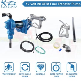 12 Volt 20 GPM Fuel Transfer Pump with Nozzle Kit for Transfer of Gasoline, Diesel, Kerosene, Ethanol & Methanol Blends & Biodiesel Blue GELUOXI