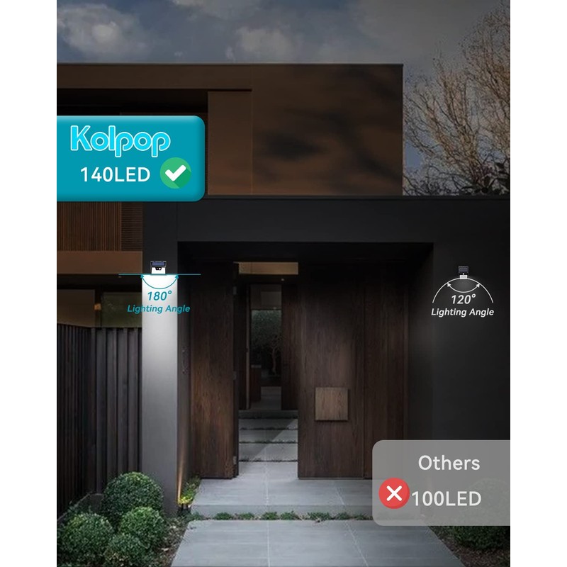 kolpop Solar Lights Outdoor 2 Pack, 140LED/3 Modes Motion Sensor