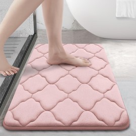 OLANLY Memory Foam Bath Mat Rug 24x16, Ultra Soft and Absorbent Bathroom Rugs, Non-Slip, Comfortable, Machine Washable Bath Carpet for Bathroom Floor, Tub, Shower and Home Decor Accessories, Pink