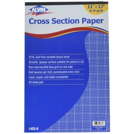 ALVIN 8x8 Grid Cross Section Paper Pad 11"x17" Model 1422-9 Acid-Free For Use with Pencil or Ink Laser Copier and Inkjet Compatible 50 Sheet Pad 11 x 17 Inch