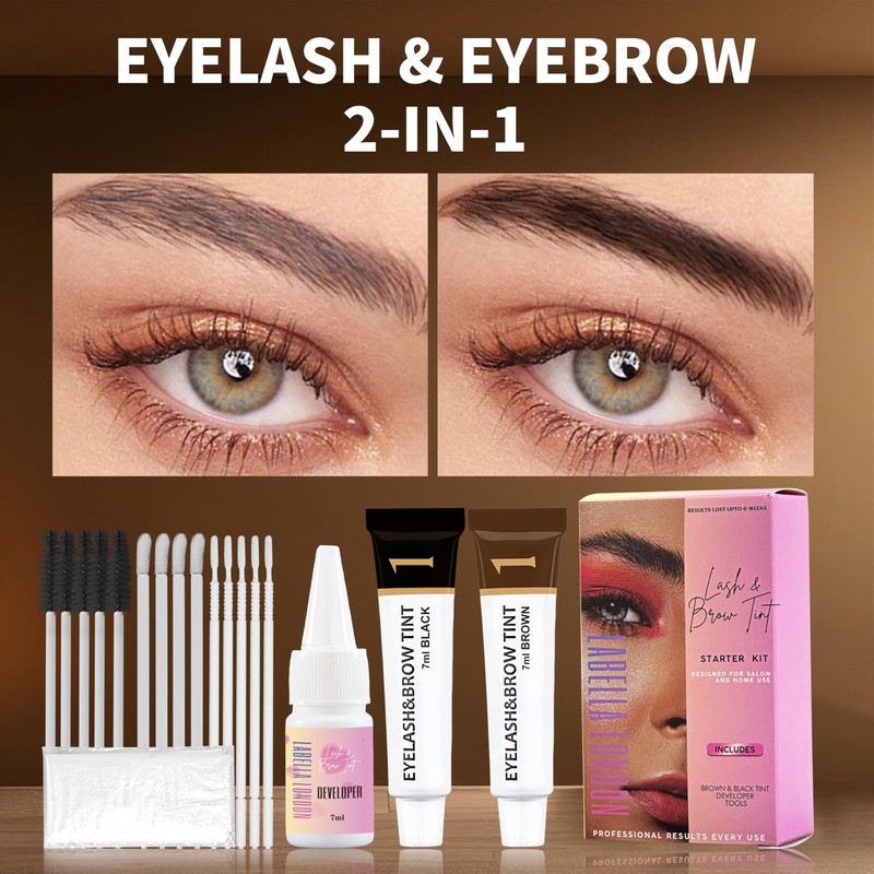Complete Starter Eyelash & Eyebrow Tint Kit, Black and Brown