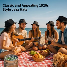 12 Pcs Men's Fedora Hats, 1920s Style Jazz Hats, Black Straw Hats with Satin Band, Breathable Sun Hats for Outdoor Activities, Parties, and Travel