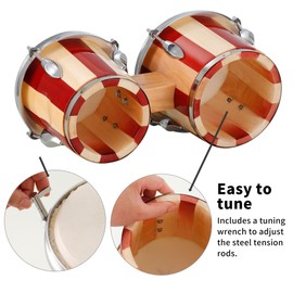 LeSage Bongo Drums for Adults 7" and 8" Wood Bongos Set Real Skin Drum Head with Tuning Key