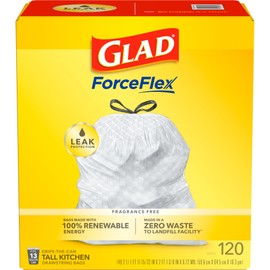 Glad 13 Gallon Tall Kitchen Drawstring Trash Bags, 120 Count